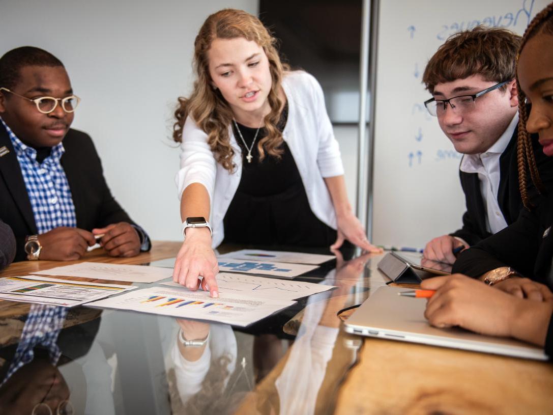 Diverse student group at a business meeting